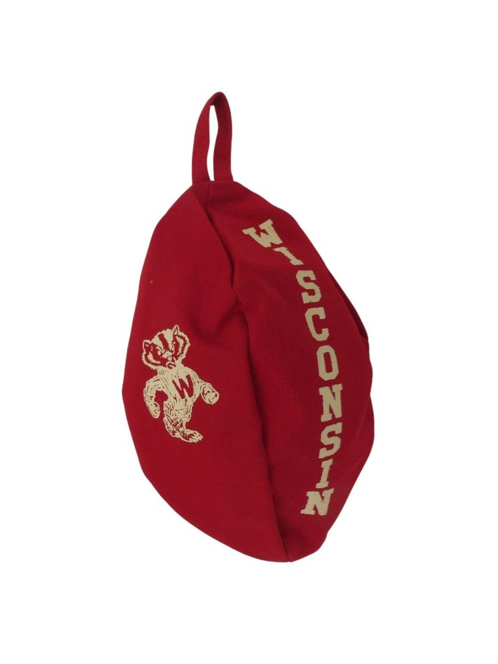VTG UW Madison Wisconsin Badgers Bucky Red Canvas Football Shaped Handbag Purse